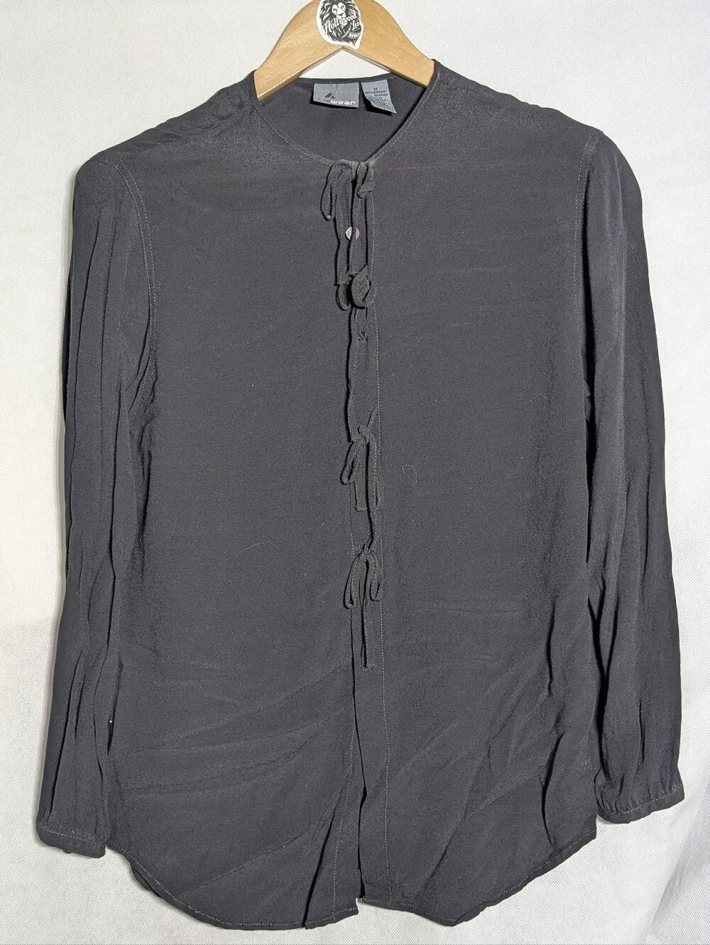 Lizwear Black 100% Rayon Long Sleeve Button Front Blouse - Size M